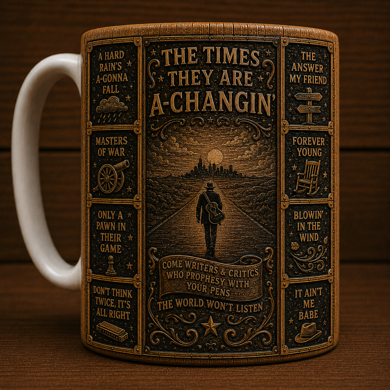 Bob Dylan Mug, Vintage Bob Dylan Coffee Mug, Folk Rock Ceramic Cup, Blowin' in the Wind Gift, Music Lover Mug, Bob Dylan Fan Gift