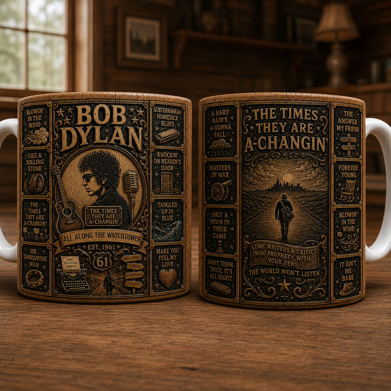 Bob Dylan Mug, Vintage Bob Dylan Coffee Mug, Folk Rock Ceramic Cup, Blowin' in the Wind Gift, Music Lover Mug, Bob Dylan Fan Gift