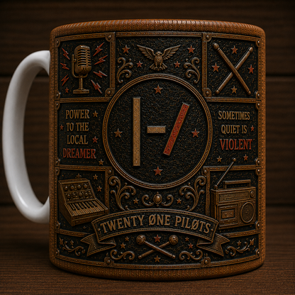 Twenty One Pilots Logo Mug, Twenty One Pilots Coffee Mug, Twenty Øne Piløts Fan Gift, Alternative Rock Ceramic Mug, Skeleton Clique Cup