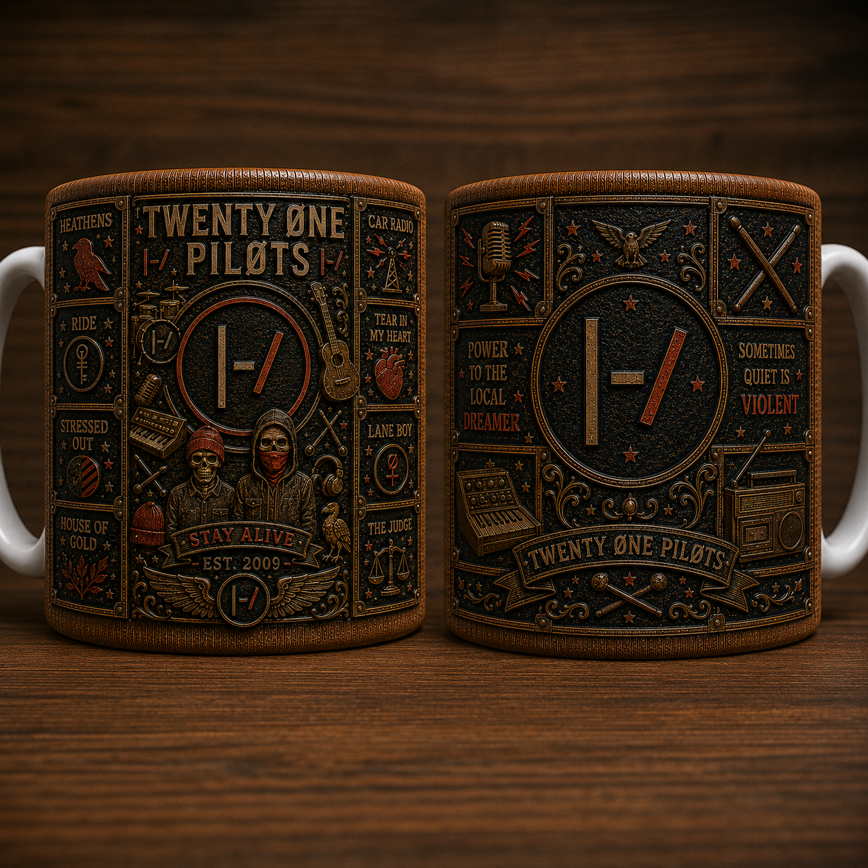 Twenty One Pilots Logo Mug, Twenty One Pilots Coffee Mug, Twenty Øne Piløts Fan Gift, Alternative Rock Ceramic Mug, Skeleton Clique Cup