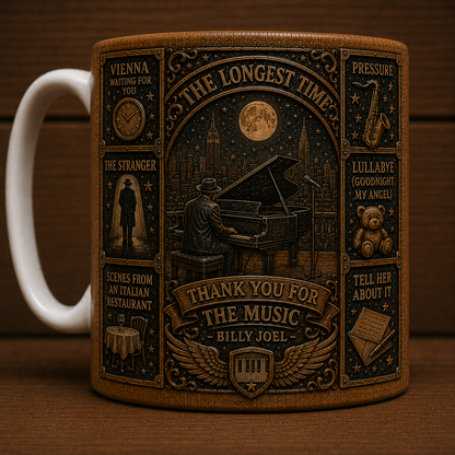 Billy Joel Mug, Piano Man Coffee Mug, Vintage Classic Rock Ceramic Cup, New York State of Mind Gift, Billy Joel Fan Mug
