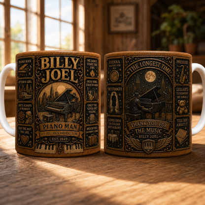 Billy Joel Mug, Piano Man Coffee Mug, Vintage Classic Rock Ceramic Cup, New York State of Mind Gift, Billy Joel Fan Mug