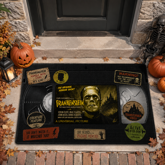 Frankenstein VHS Doormat – Vintage Horror Movie Halloween Welcome Mat