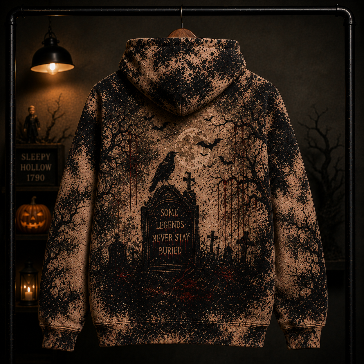 Headless Horseman Halloween Hoodie – Sleepy Hollow Gothic All Over Print Hoodie, The Legend Never Dies Horror Sweatshirt, Spooky Fall Gift