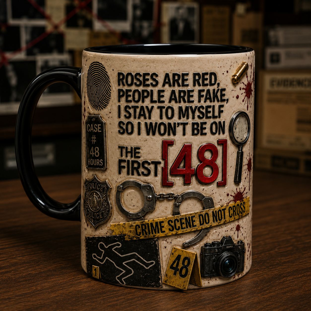 The First 48 True Crime Coffee Mug – Detective TV Show Inspired Ceramic Mug | Crime Scene Gift for True Crime Fans