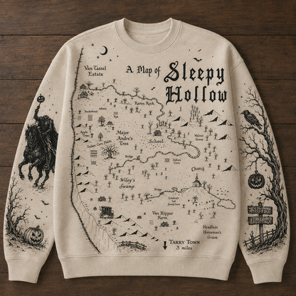 Sleepy Hollow Map Sweatshirt – Vintage Gothic Halloween Crewneck, Headless Horseman Literary Pullover