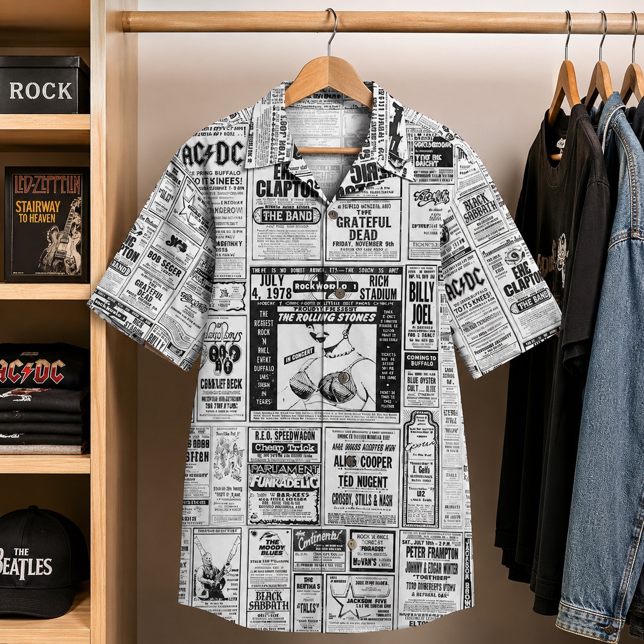 Throwback Poster Series - Concerts in Buffalo Hawaiian Shirt - Newspaper Inspired Hawaiian Special Edition