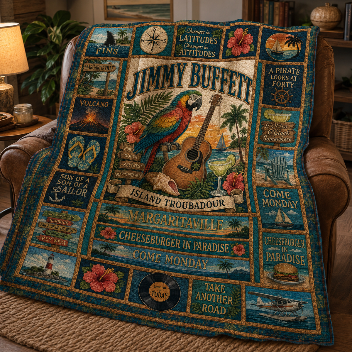 Jimmy Buffett Quilt Blanket – Iconic Symbol Nostalgic High Quality Blanket