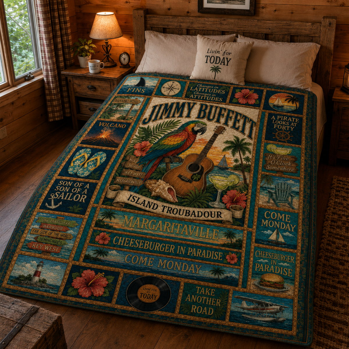 Jimmy Buffett Quilt Blanket – Iconic Symbol Nostalgic High Quality Blanket