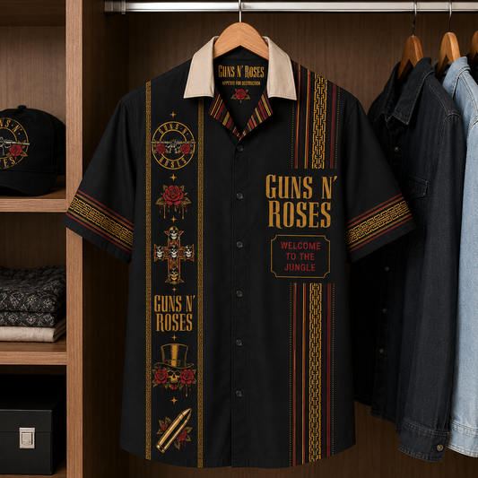 Gun N Rose Luxury Design Hawaiian Shirt - Mexican Inpsired Hawaiian Shirt Black Version