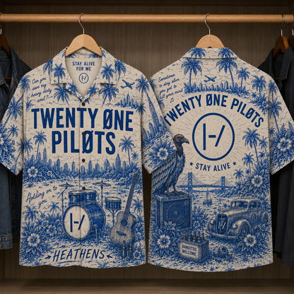 Twenty One Pilots Tropical Hawaiian Shirt - Tropical Blue Inpsired Hawaiian Shirt Classic