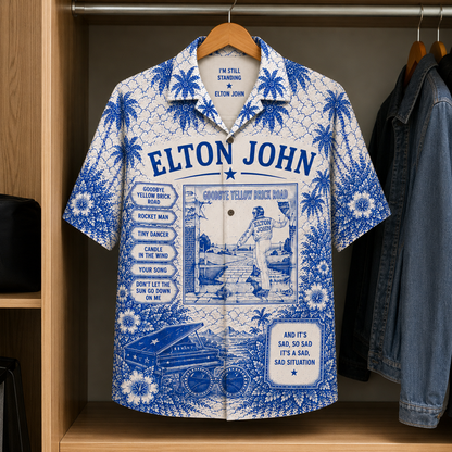 Elton John Tropical Hawaiian Shirt - Tropical Album Cover Inpsired Hawaiian Shirt