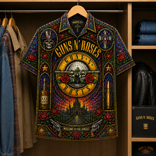 Gun N' Roses Stained Glass Hawaiian Shirt - Unisex Button Up