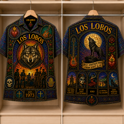 Los Lobos Stained Glass Hawaiian Shirt - Unisex Button Up