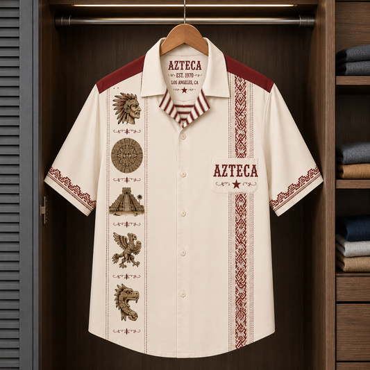 Azteca Luxury Hawaiian Shirt - Mexican Inspired Hawaiian Shirt White Version
