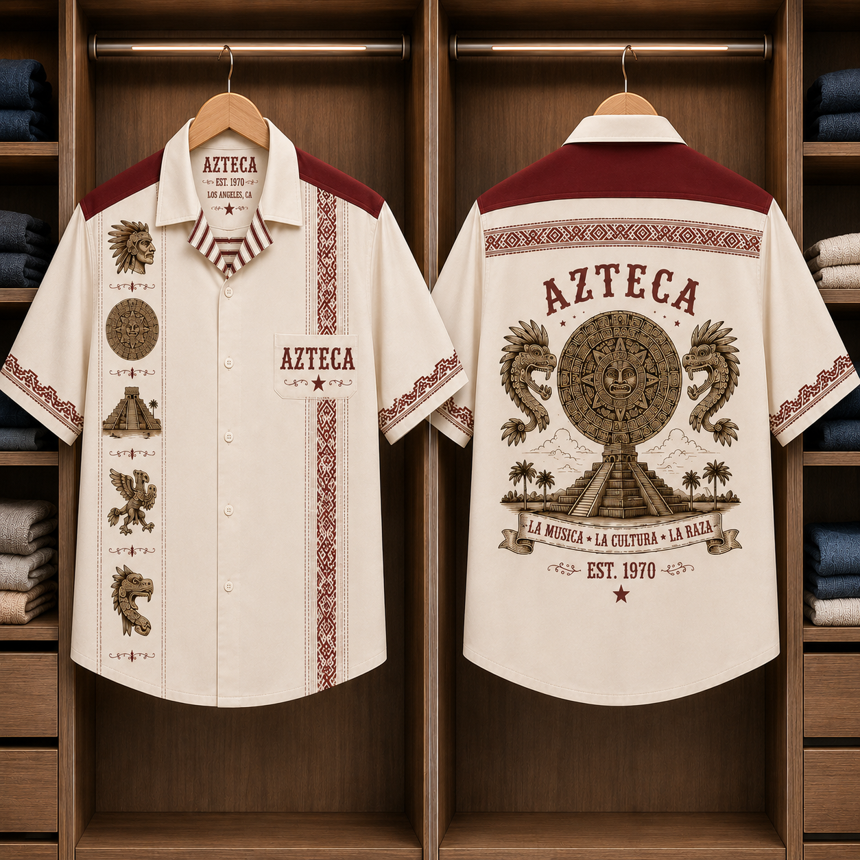 Azteca Luxury Hawaiian Shirt - Mexican Inspired Hawaiian Shirt White Version
