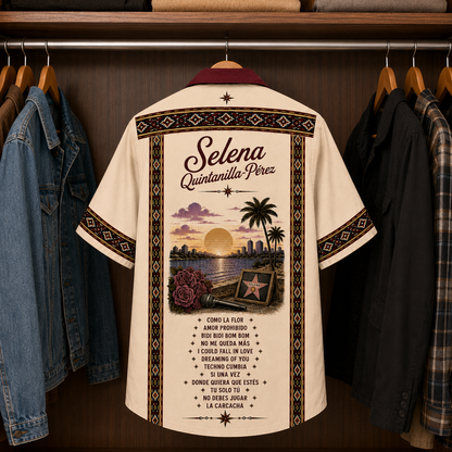 Selena Luxury Hawaiian Shirt - Mexican Inspired Hawaiian Shirt White Version