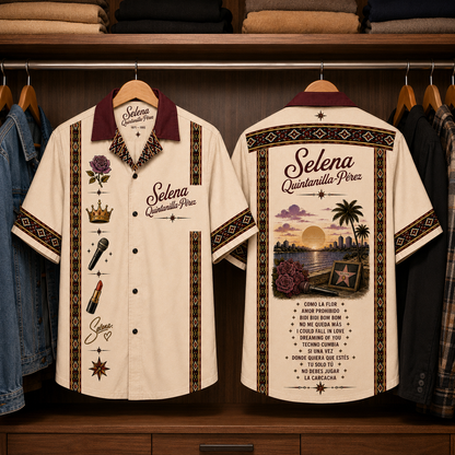 Selena Luxury Hawaiian Shirt - Mexican Inspired Hawaiian Shirt White Version