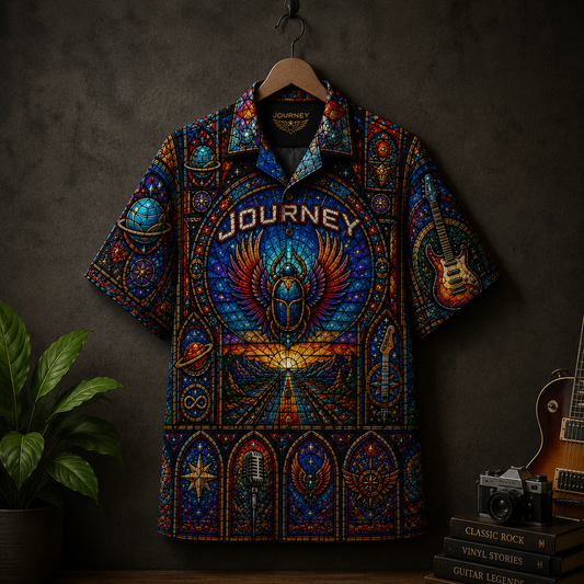 Journey Stainded Glass Hawaiian Shirt - Unisex Retro Modified Bear Cathedral Window Button Up