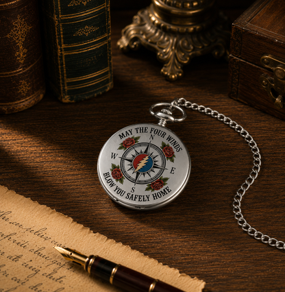 May The Four Winds Blow You Safely Home Pocket Watch - Grateful Dead Franklin's Tower Inpired