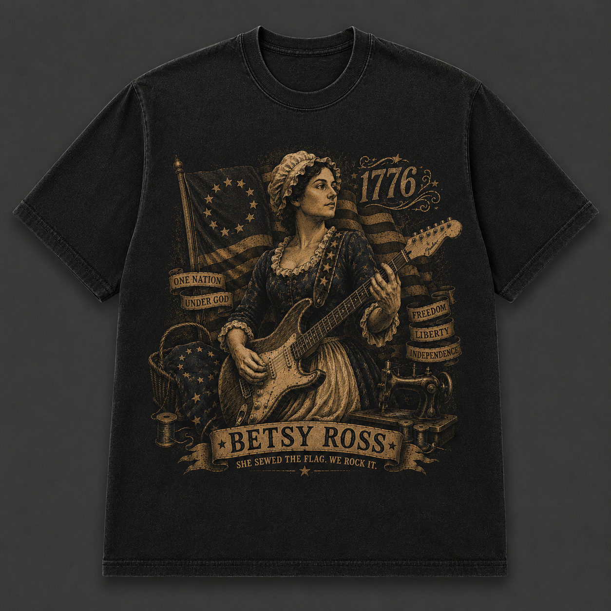 Betsy Ross Rocks America Vintage Tee - 4th of July Inpired Tee