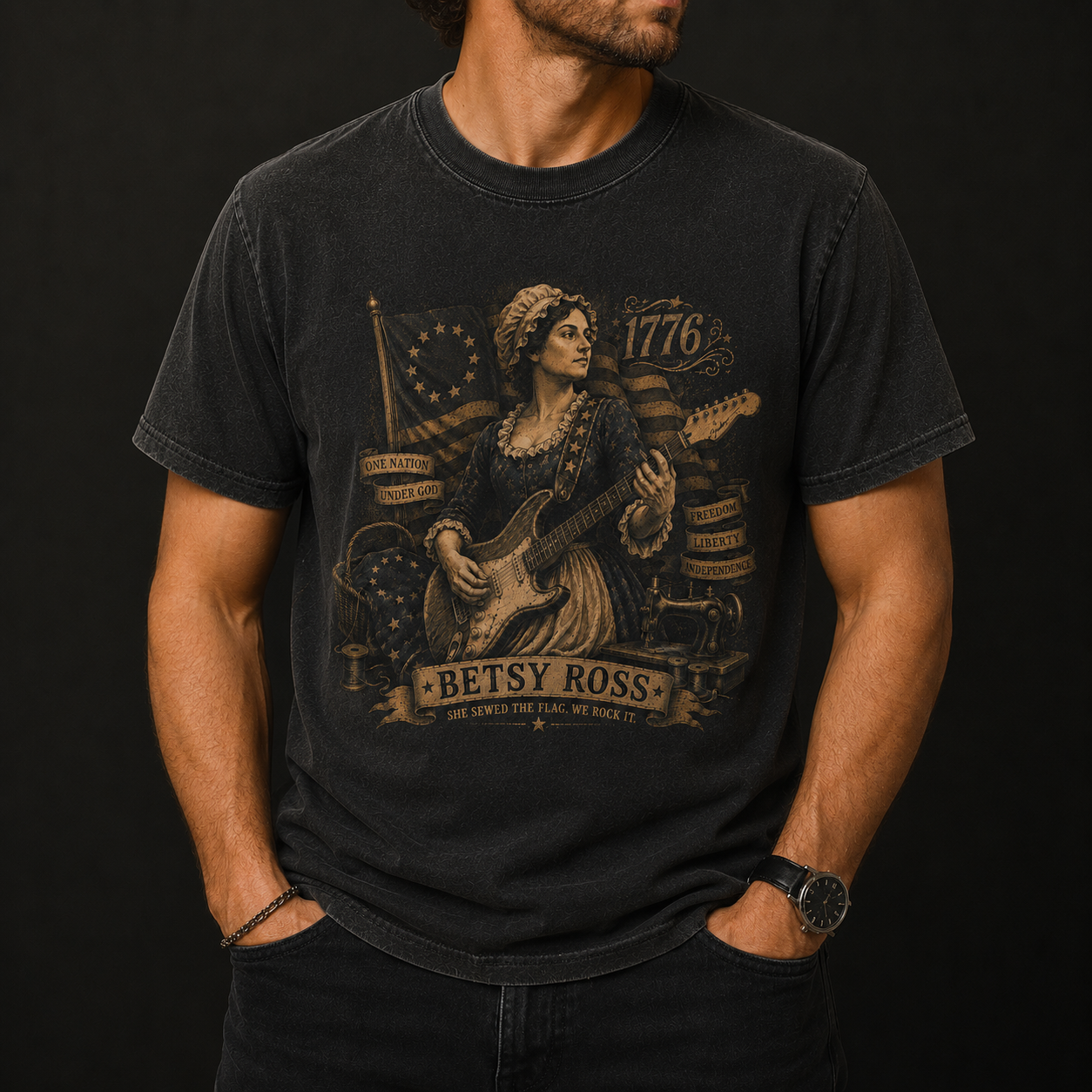 Betsy Ross Rocks America Vintage Tee - 4th of July Inpired Tee