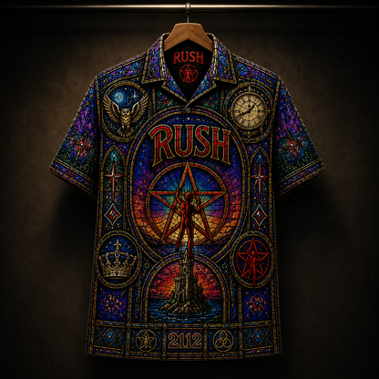 RUSH Stainded Glass Hawaiian Shirt - Unisex Cathedral Window