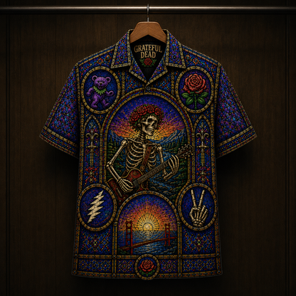 Grateful Dead Stainded Glass Hawaiian Shirt - Unisex Cathedral Window
