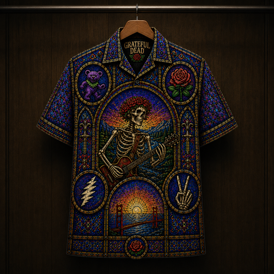 Grateful Dead Stainded Glass Hawaiian Shirt - Unisex Cathedral Window