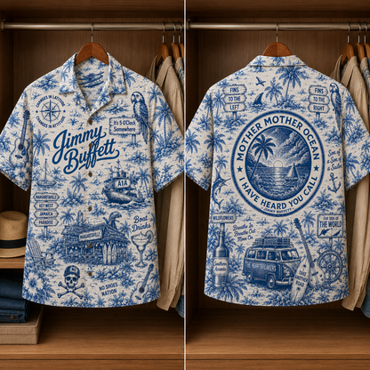 Jimmy Buffett Tropical Blue Hawaiian Shirt - Unisex Music Collage Button Up