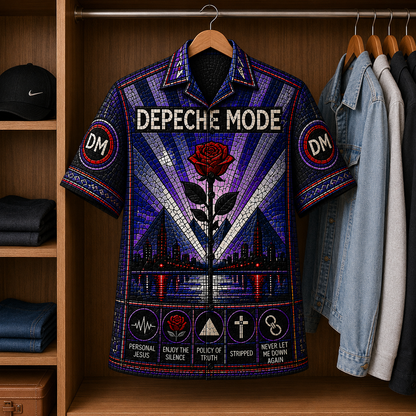 Depeche Mode Stained Glass Hawaiian Shirt - Unisex Music Collage Button Up