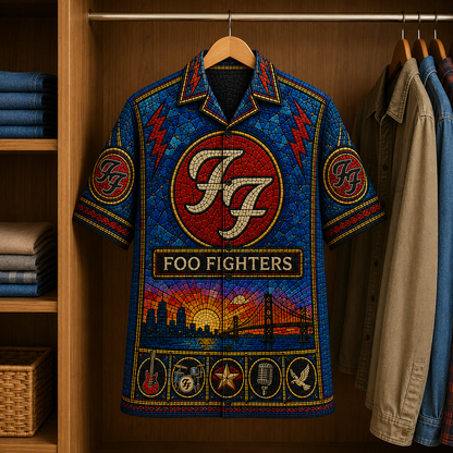 Foo Fighter Stained Glass Hawaiian Shirt - Unisex Music Collage Button Up