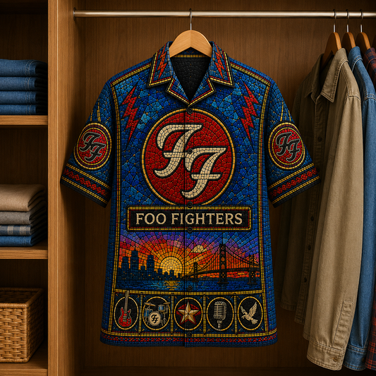 Foo Fighter Stained Glass Hawaiian Shirt - Unisex Music Collage Button Up
