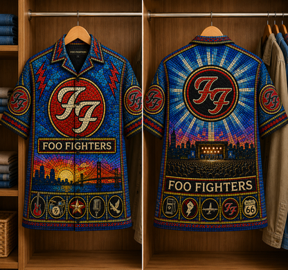 Foo Fighter Stained Glass Hawaiian Shirt - Unisex Music Collage Button Up