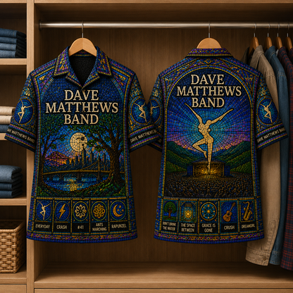 Dave Matthew Stained Glass Hawaiian Shirt - Unisex Music Collage Button Up