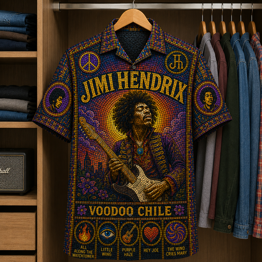 Jimi Hendrix Stained Glass Hawaiian Shirt - Unisex  Button Up