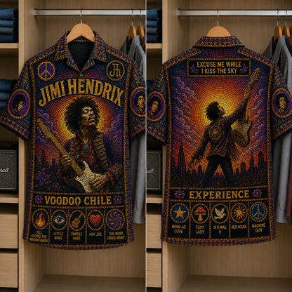 Jimi Hendrix Stained Glass Hawaiian Shirt - Unisex  Button Up
