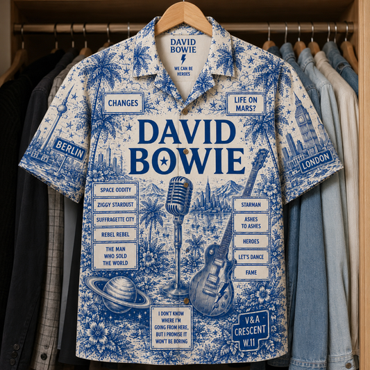 David Bowie Tropical Blue Hawaiian Shirt - Unisex Music Collage Button Up