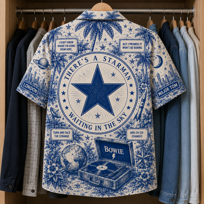 David Bowie Tropical Blue Hawaiian Shirt - Unisex Music Collage Button Up