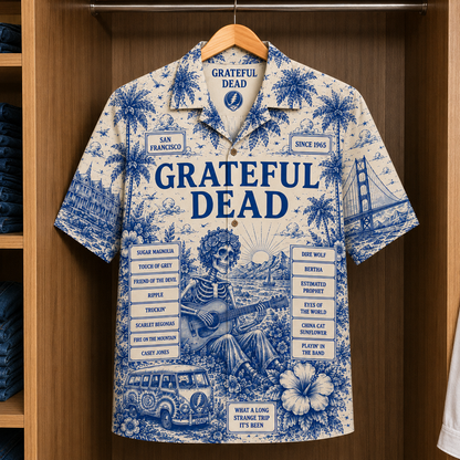 Grateful Dead Special Edition Tropical Blue Hawaiian Shirt - Unisex Music Collage Button Up