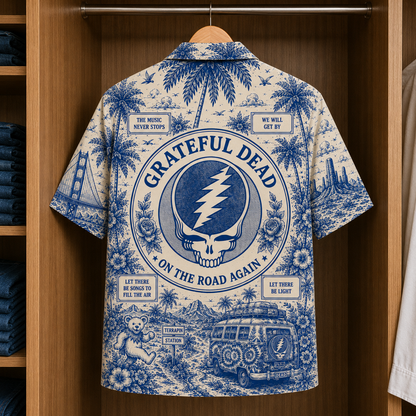 Grateful Dead Special Edition Tropical Blue Hawaiian Shirt - Unisex Music Collage Button Up