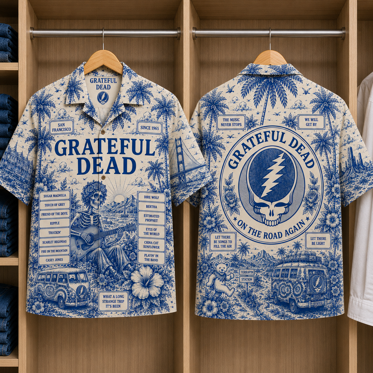 Grateful Dead Special Edition Tropical Blue Hawaiian Shirt - Unisex Music Collage Button Up