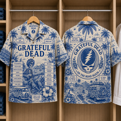 Grateful Dead Special Edition Tropical Blue Hawaiian Shirt - Unisex Music Collage Button Up