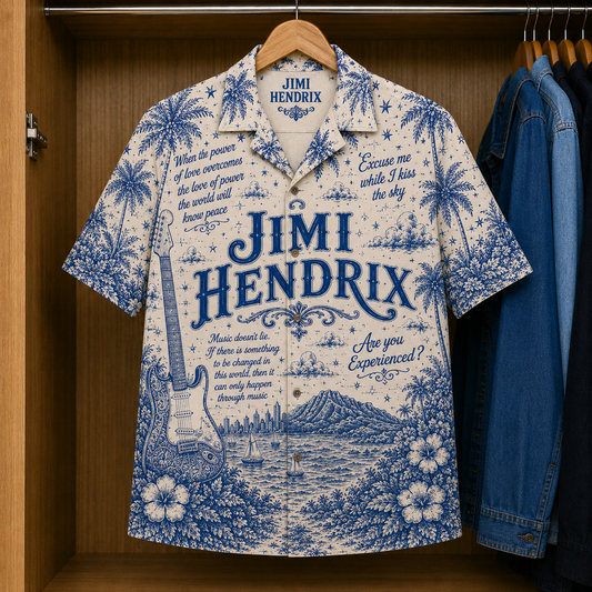 Jimmi Hendrix Special Edition Tropical Blue Hawaiian Shirt - Unisex Music Collage Button Up