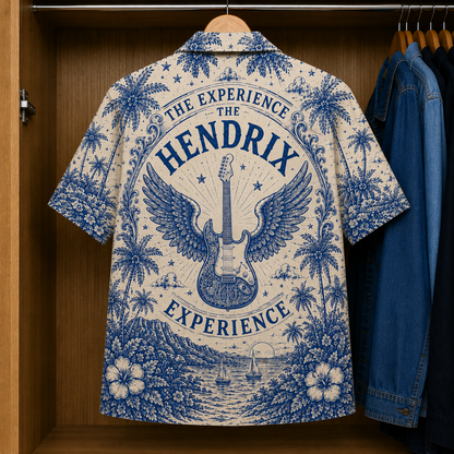 Jimmi Hendrix Special Edition Tropical Blue Hawaiian Shirt - Unisex Music Collage Button Up