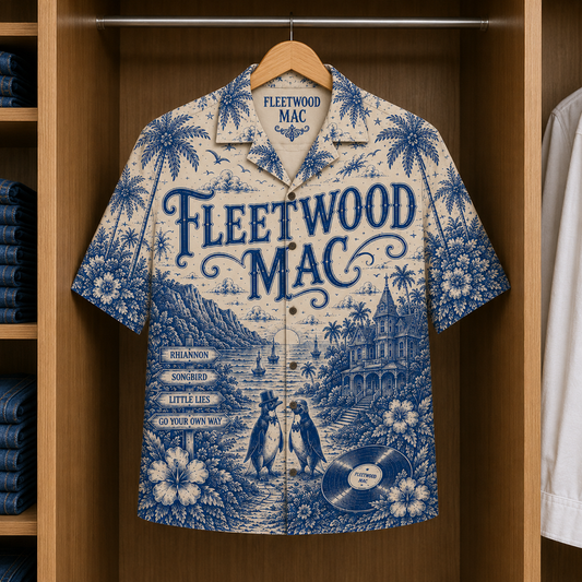 FleetWood Mac Special Edition Tropical Blue Hawaiian Shirt - Unisex Music Collage Button Up