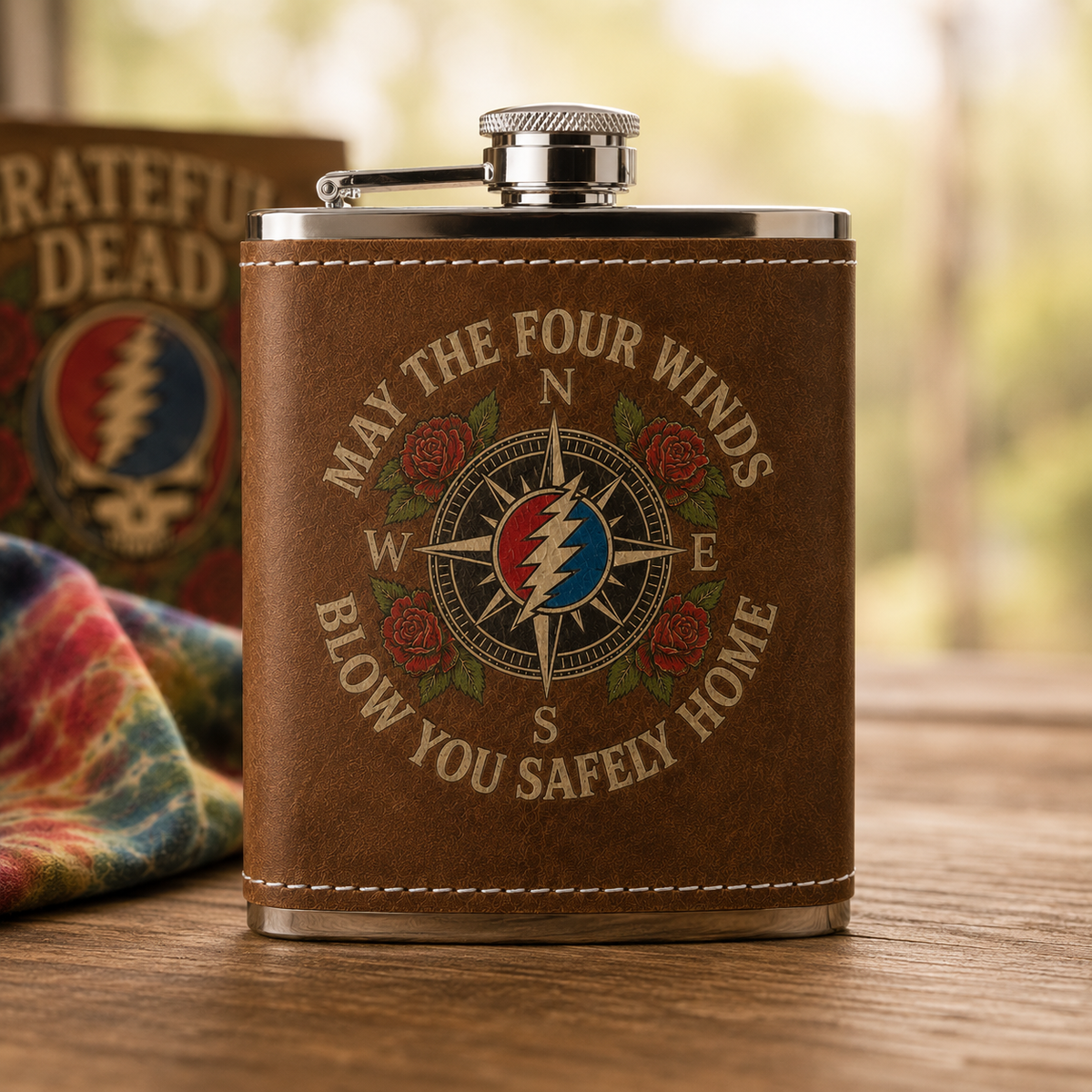 May The Four Winds Blow You Safely Home Hip Flask - 60Z Flask Grateful Dead Inpired (Copy)