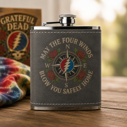 May The Four Winds Blow You Safely Home Hip Flask - 60Z Flask Grateful Dead Inpired (Copy)