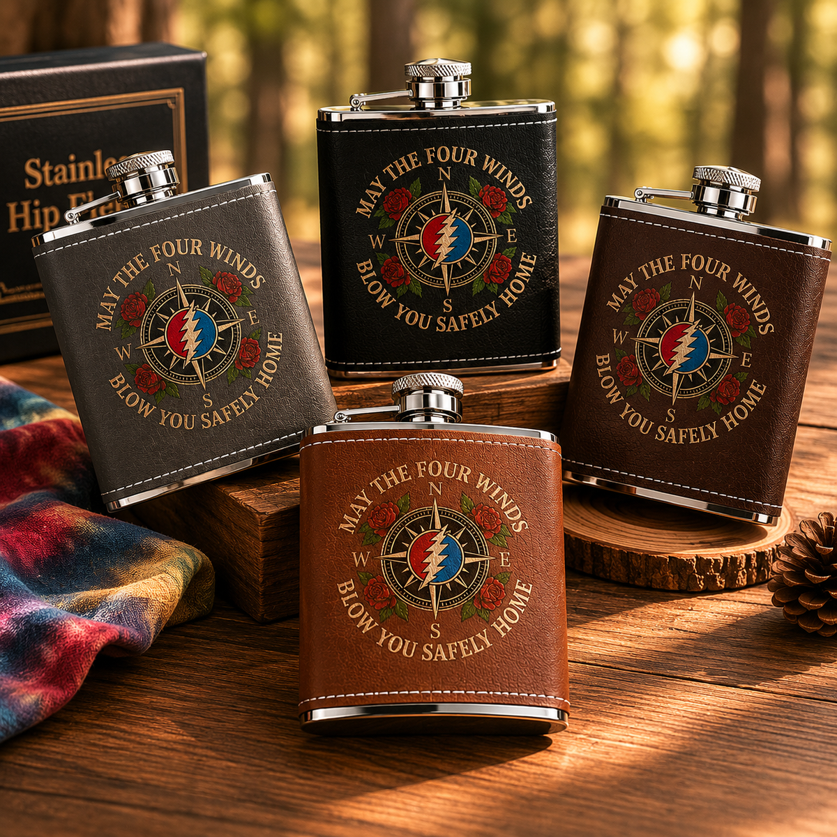 May The Four Winds Blow You Safely Home Hip Flask - 60Z Flask Grateful Dead Inpired (Copy)