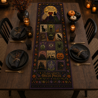 Hocus Pocus Halloween Table Runner, Sanderson Sisters Quilted Table Runner, Salem Witch Decor, Fall Dining Table Decoration, Spooky Home Accent